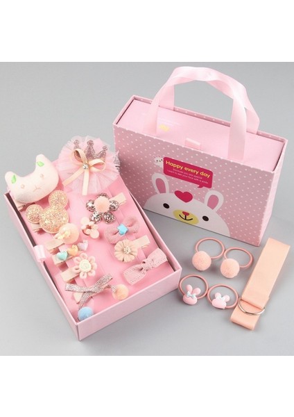 Çocuk Saç Tokası Tokası ile Kız Saç Aksesuarları Dekoratif Hediye Kutusu Seti 18 Parça Bej (Yurt Dışından)