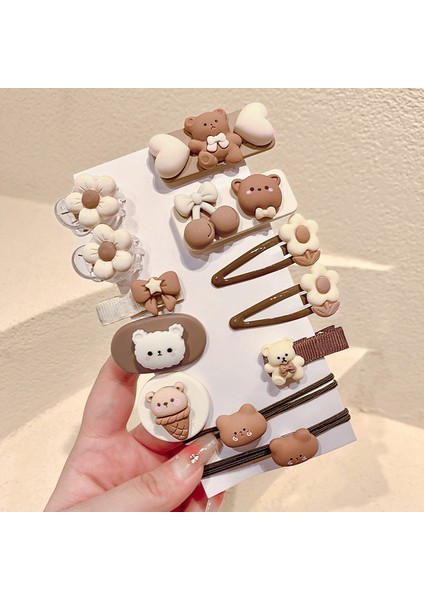 Kız Çocukları Için Toka ve Saç Aksesuarları, Dekoratif Çocuk Tokaları, Kahve Rengi Ayıcıklar, 12 Parçalı Set (Yurt Dışından)