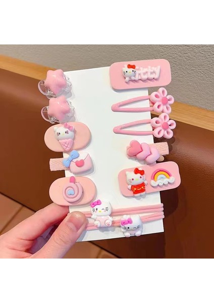 Kızlar Toka Saç Tokası Saç Dekorasyon Pembe Hello Kitty Yıldız 12 Parça Set (Yurt Dışından)