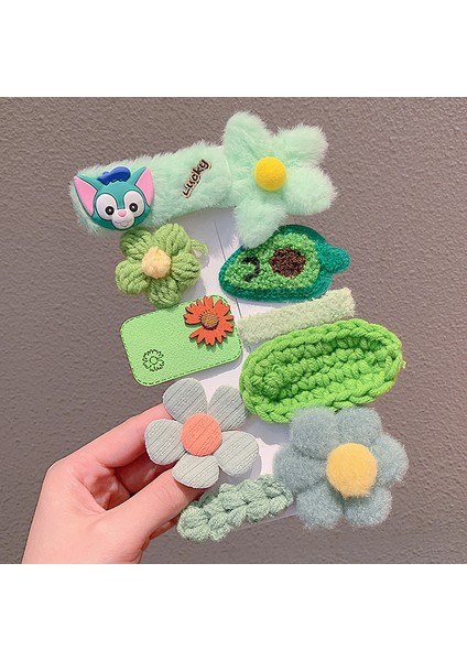 Karikatür Kız Peluş Saç Tokası Kafa Bandı Toka Seti 8 Parça (Yurt Dışından)