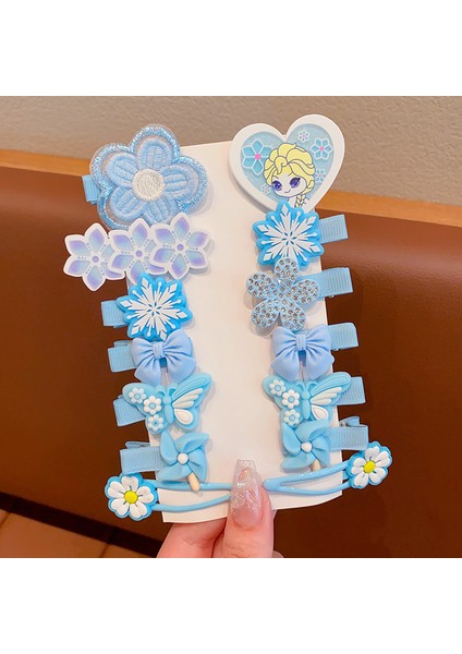 Saç Tokalı Kız Çocuk Tokası Kız Çocuk Dekoratif Prenses Elsa Çiçeği 14'lü Set (Yurt Dışından)