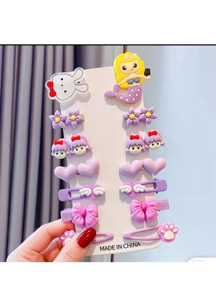 Kızlar Için Saç Tokası Tokası ve Karikatür Saç Aksesuarları ile Süslenmiş Denizkızı 14 Parçalı Set (Yurt Dışından)