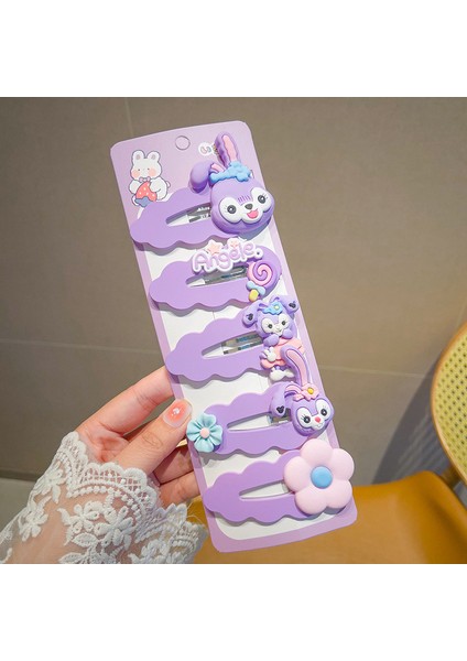 Kız Çıtçıt Saç Tokası Kız Dekoratif Mor Tavşan Saç Tokası 5 Adet Set (Yurt Dışından)