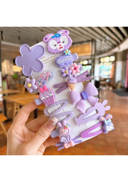 Sevimli Kız Firkete Toka Askılı 14 Parça Set Mor (Yurt Dışından)