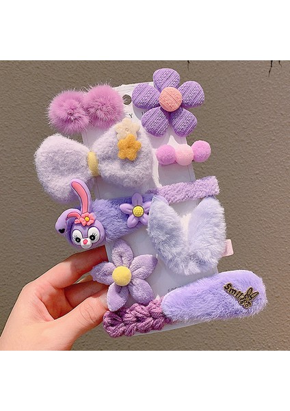 Kızlar Için 8 Parçalı Peluş Saç Tokası ve Toka Seti (Yurt Dışından)