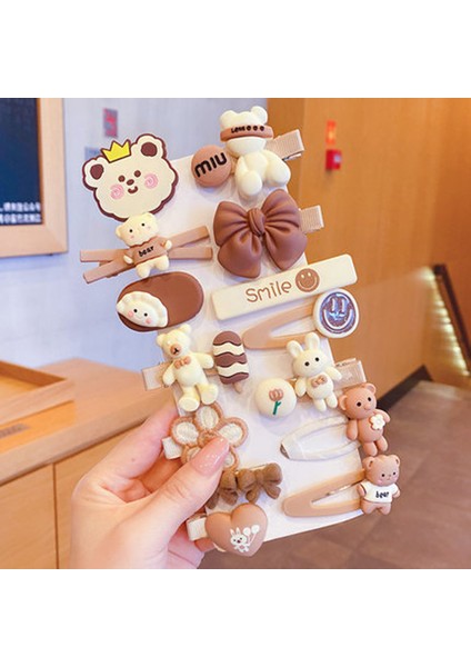 Karikatür Kız Saç Tokası Tokası Saç Aksesuarları Boz Ayı 14 Parçalı Set (Yurt Dışından)