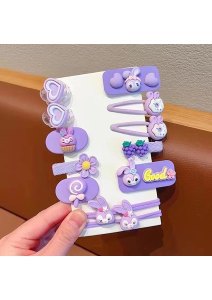 Kızlar Toka Saç Klipleri Saç Dekorasyonu Mor Tavşan Aşk 12 Parça Set (Yurt Dışından)