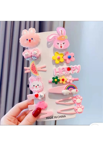 Çocuk Karikatür Toka Kız Firkete Uzun Kulaklı Tavşan 14 Parçalı Set (Yurt Dışından)