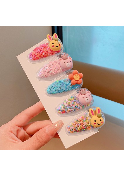 Çocuk Dekoratif Kız Çocuk Tokalı Saç Tokası Tavşan Ayı Saç Tokası 5 Set (Yurt Dışından)