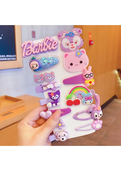 Karikatür Kız Saç Tokası Tokası Saç Aksesuarları Mor Kedi 14 Parçalı Set (Yurt Dışından)