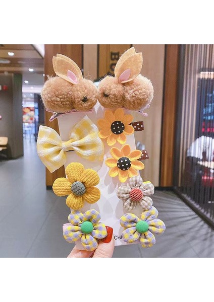 Çocuk Saç Aksesuarları Kız Çocukları Için Tavşanlı Saç Tokası 9 Parçalı Set (Yurt Dışından)