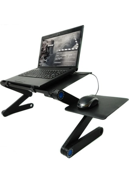 Ayarlı Laptop Macbook Notebook Güncel Yükseltici Tutucu Siyah Mouse Padli Çift Fanlı Laptop Sehpası Fonksiyonel Portatif Katlanabilir Ofis Ev Ergonomik Taşınabilir