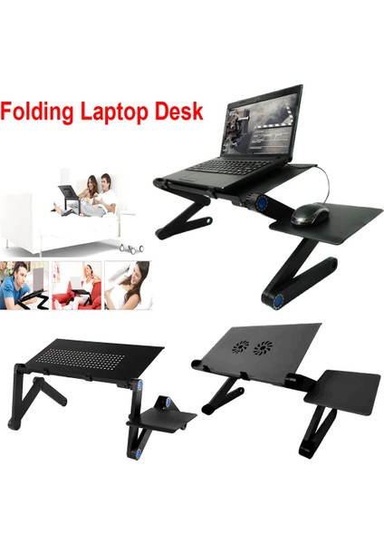 Ayarlı Laptop Macbook Notebook Güncel Yükseltici Tutucu Siyah Mouse Padli Çift Fanlı Laptop Sehpası Fonksiyonel Portatif Katlanabilir Ofis Ev Ergonomik Taşınabilir