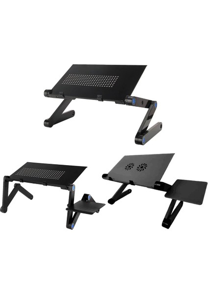 Ayarlı Laptop Macbook Notebook Güncel Yükseltici Tutucu Siyah Mouse Padli Çift Fanlı Laptop Sehpası Fonksiyonel Portatif Katlanabilir Ofis Ev Ergonomik Taşınabilir