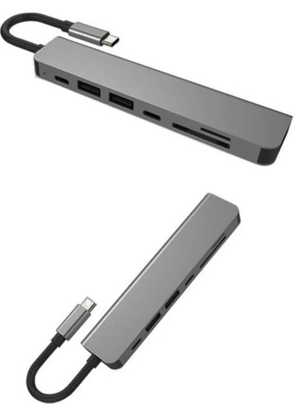 Macbook Pro Huawei Dell Uyumlu Type C To 4K Hdmı+Usb3.0+Sd/tf+Pd+Type-C, Taşınabilir 7in1 Adaptör