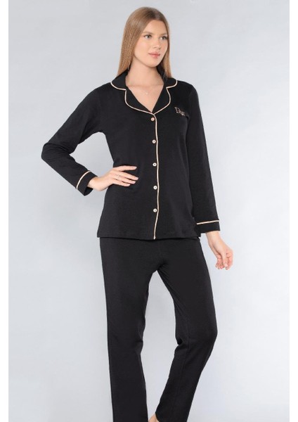 Boydan Düğmeli Gömlek Uzun Kol Pijama Takımı Dowry 09-190