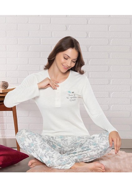 Uzun Kol Jakarlı Kumaş Yumuşak Kışlık Şık Zarif Pijama Takım Dowry 09-164