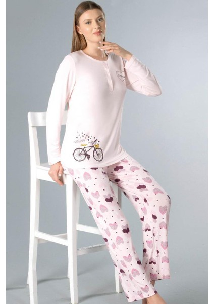 Mevsimlik Uzun Kol Viskon Pijama Takımı Yumuşak Kumaş Dowry 09-158
