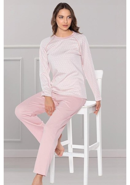 Uzun Kol Jakarlı Kumaş Yumuşak Kışlık Şık Zarif Pijama Takım Dowry 09-169