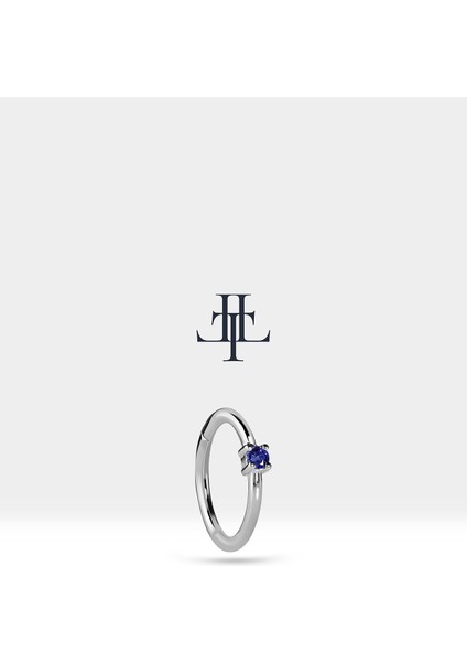 Safirli Halka Piercing Küpe, 12 mm , 1.2 Mm, 14K Sarı-Beyaz-Kırmızı Altın | LE00001S