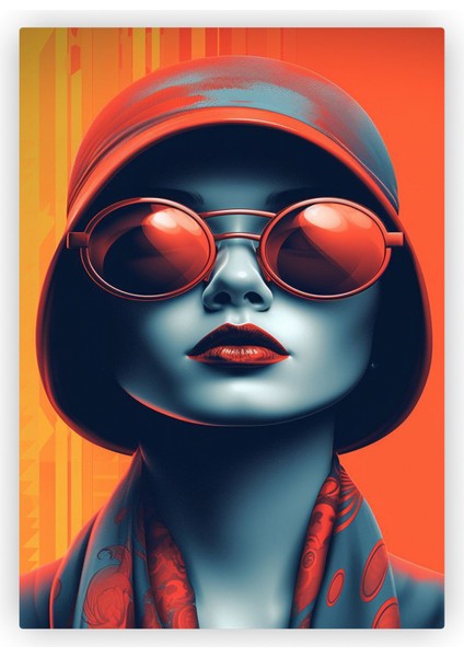 Kızıl Gözlüklü Kadın Ahşap Poster 20X29 cm