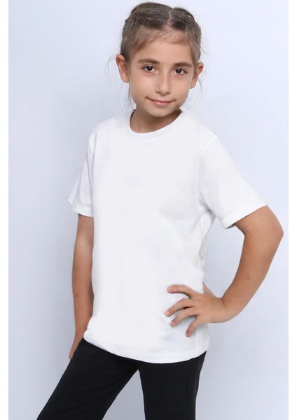 Çocuk Basıc Tshirt Siyah-Beyaz 2`li Paket Bisiklet Yaka D40