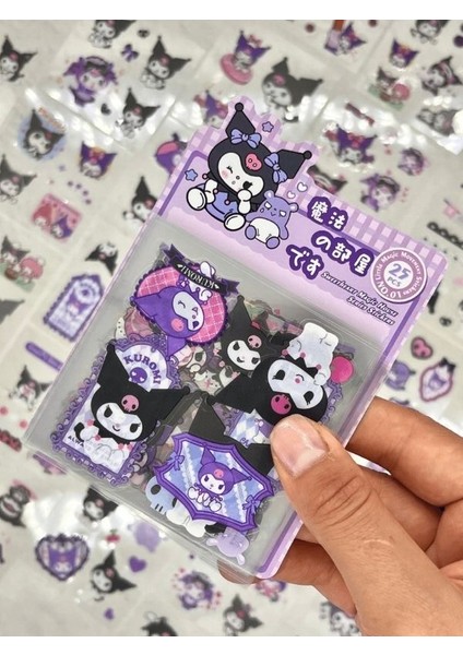 Sanrio Karakter Kuromi 25 Yaprak Pet Sticker Set Mor Paket