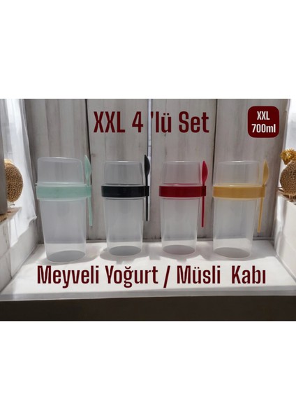 Xxl 4 'lü Set Meyveli Yoğurt Kabı***müsli Kabı (4x 700ML)