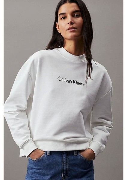 Kadın Ck Hero Logo Sweatshirt - Beyaz