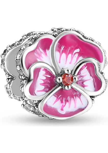 Taşlı Pembe Menekşe Charm