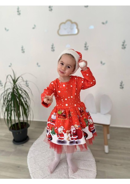 Kız Çocuk Kırmızı Şapkalı Noel Yılbaşı Yeni Yıl Temalı Noel Elbise 2517 fiyatları