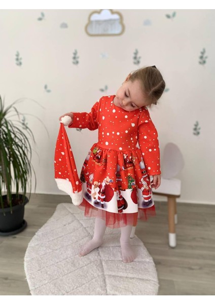 Kız Çocuk Kırmızı Şapkalı Noel Yılbaşı Yeni Yıl Temalı Noel Elbise 2517 fırsatları