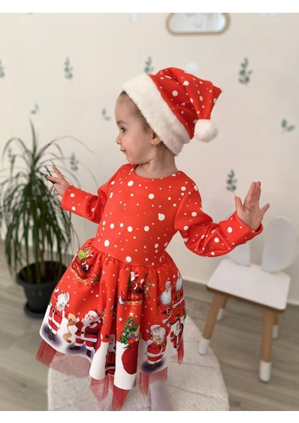 Kız Çocuk Kırmızı Şapkalı Noel Yılbaşı Yeni Yıl Temalı Noel Elbise 2517 indirimleri