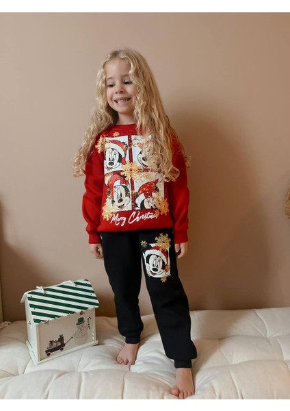 Kız Çocuk 3 Iplik Yılbaşı Temalı Şardonlu Alt Üst Eşofman Takımı 1602 indirimleri