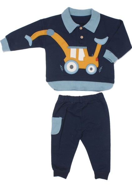 Erkek Bebek Lacivert Sarı Kepçe Desenli Yakalı 2'li Takım - 1014968