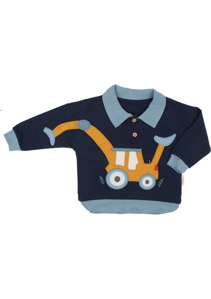 Erkek Bebek Lacivert Sarı Kepçe Desenli Yakalı 2'li Takım - 1014968