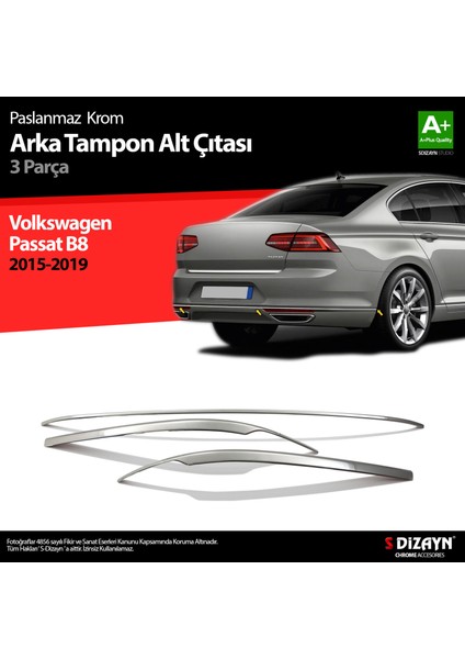 Vw Passat B8 Krom Arka Tampon Alt Çıtası 3 Parça 2015-2019