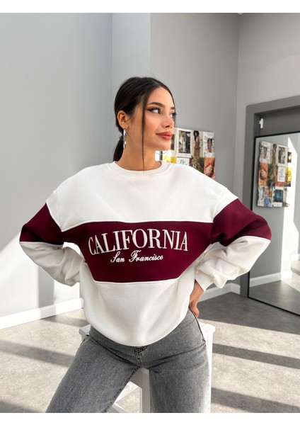 Kırık Beyaz California Baskı Garnili Sweat