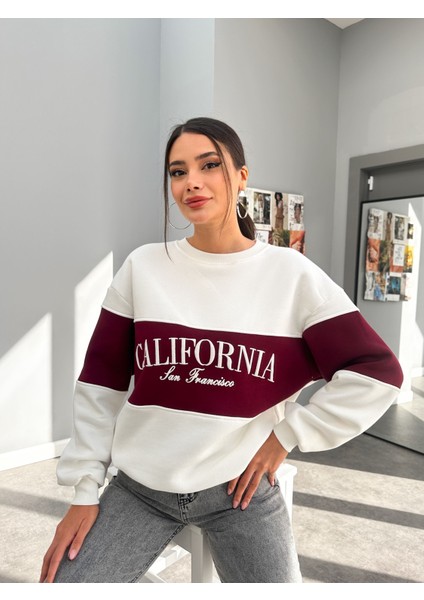 Kırık Beyaz California Baskı Garnili Sweat