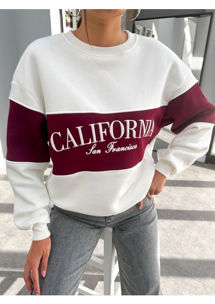 Kırık Beyaz California Baskı Garnili Sweat