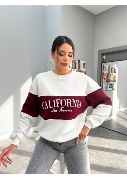 Kırık Beyaz California Baskı Garnili Sweat