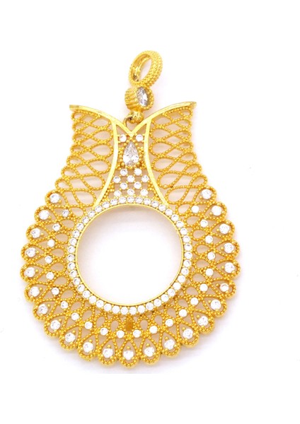 Bz Altın Kaplama Zirkon Taşlı Lale Model Yarım Çerçeve Kolye Ucu TGR-371