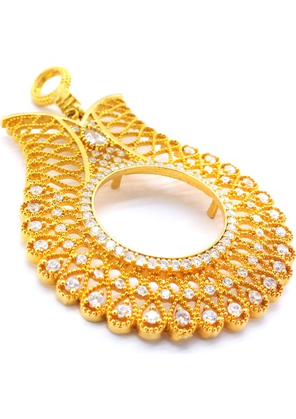 Bz Altın Kaplama Zirkon Taşlı Lale Model Yarım Çerçeve Kolye Ucu TGR-371 modelleri