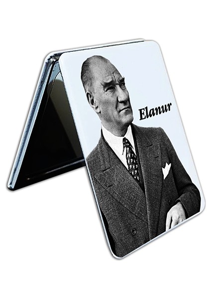 Kişiye Özel İsim Baskılı Çanta - Cep Aynası - Atatürk Baskılı - Kapaklı ve Büyüteçli