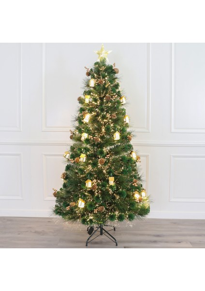 Kozalak Kendinden Işıklı Ev Süslü Yılbaşı Ağacı 180 cm (Kendinden Led'li)