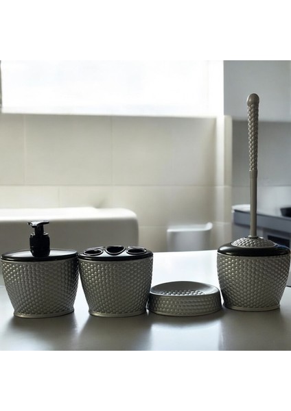4'lü Banyo Seti Sıvı Sabunluk-Diş Fırçalık-Tuvalet Fırçası-Katı Sabunluk