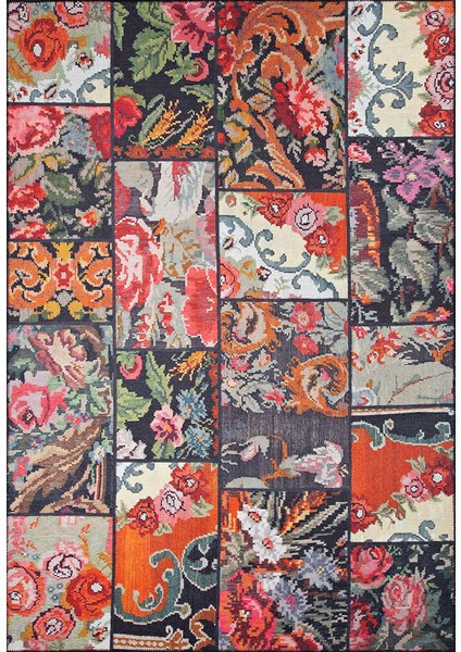 Patchwork Desenli Salon Halısı, Jazz Şönil |Pamuk-Polyester| Siyah Halı Al 153