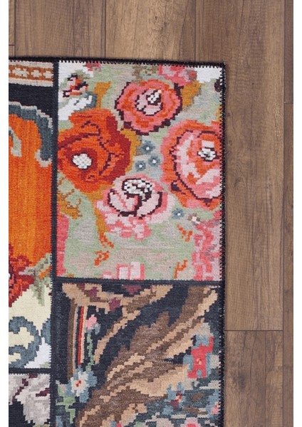 Patchwork Desenli Salon Halısı, Jazz Şönil |Pamuk-Polyester| Siyah Halı Al 153
