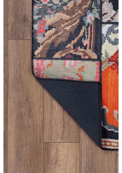 Patchwork Desenli Salon Halısı, Jazz Şönil |Pamuk-Polyester| Siyah Halı Al 153