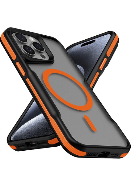 Apple iPhone 15 Pro Max Kılıf Darbe Emici Renkli Airbag Kenar Magsafe Şarj Tpu Pc Mat Yüzey Silikon Kapak